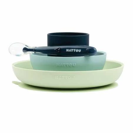Nattou Lasten Silikoninen Astiasto, Light Blue 1 Nattou Lasten Silikoninen Astiasto, Light Blue